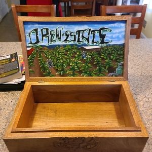 Hand-carved, hand-painted, solid wood accessory box.